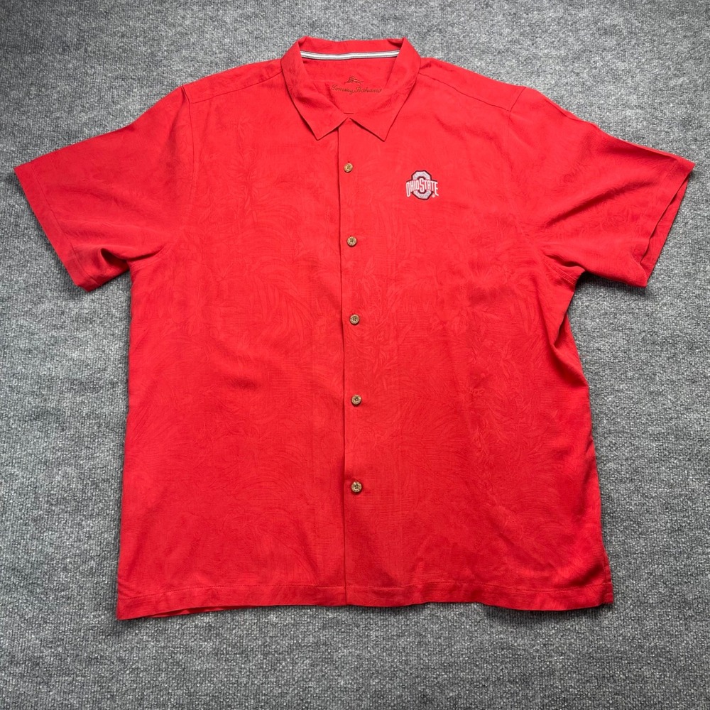 Tommy Bahama Ohio State Buckeyes Shirt Mens XXL Red Silk Camp Button Down OSU